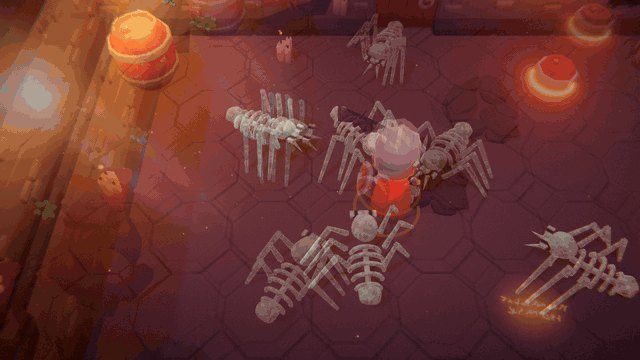 Ossuary Spiders, skull-headed spiders on six bone legs, circling the Knight